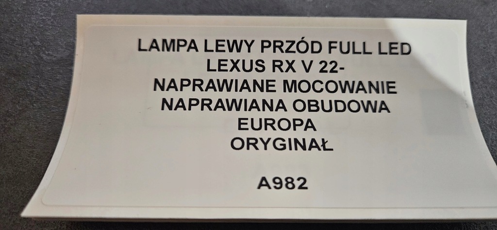 Фара лівий перед full led lexus rx v 22- європа оригінал Ціна