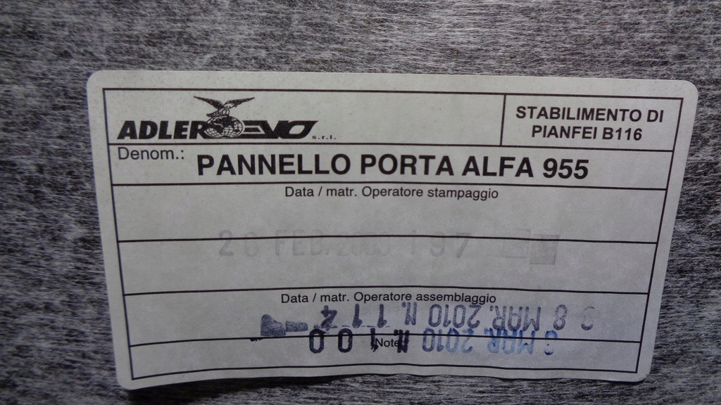 фото №10, Обшивка обивка дверь alfa romeo mito 08- правый