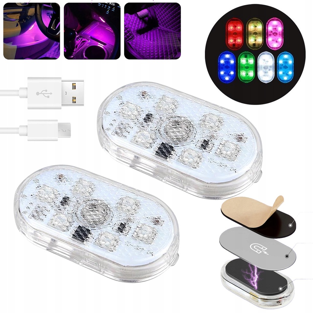 фото №1, 2 usb led освещение внутреннее автомобиля лампа беспроводная цветов