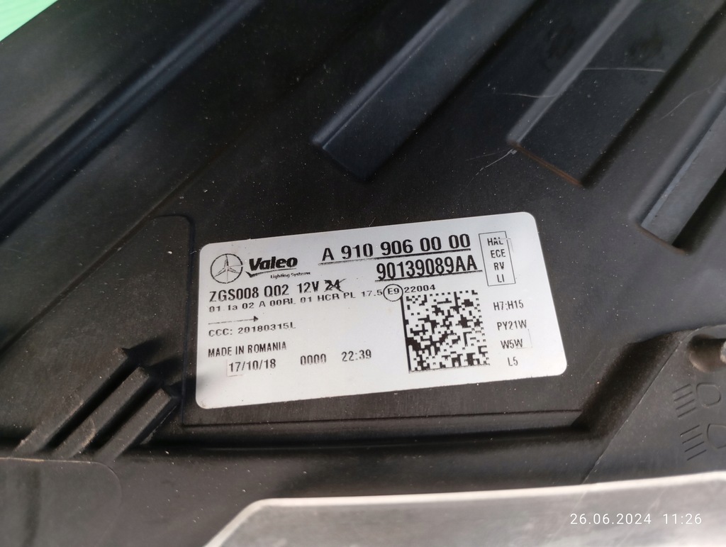 фото №15, Лампа передняя левая mercedes sprinter 907 910 18-org a9109060000