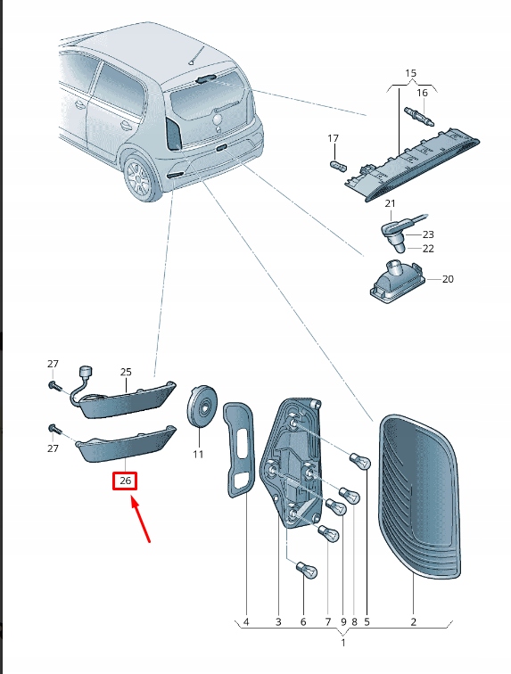 фото №4, Vw up bl rear left бампер отражатель 1s0945701a