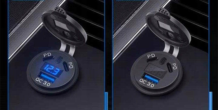 фото №5, Зарядное устройство woltomierz панель usb qc3.0 + 2x pd usb c 63w выключатель 12v 24v