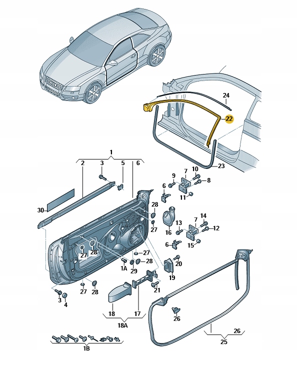 фото №1, Прокладка дверь внутренняя верхний левая audi a5 b8