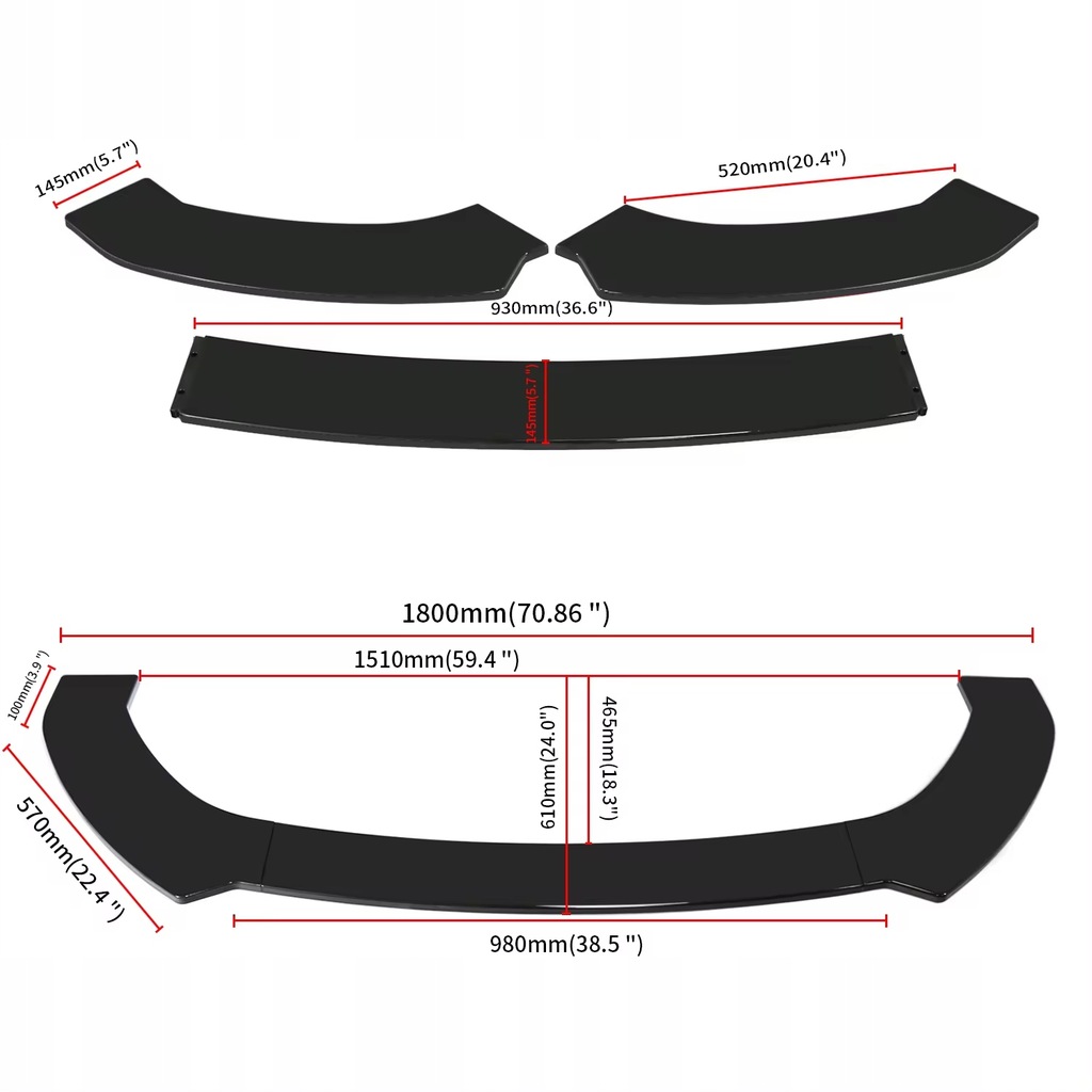 фото №6, Спліттер універсальний чорний блиск super bmw audi vw