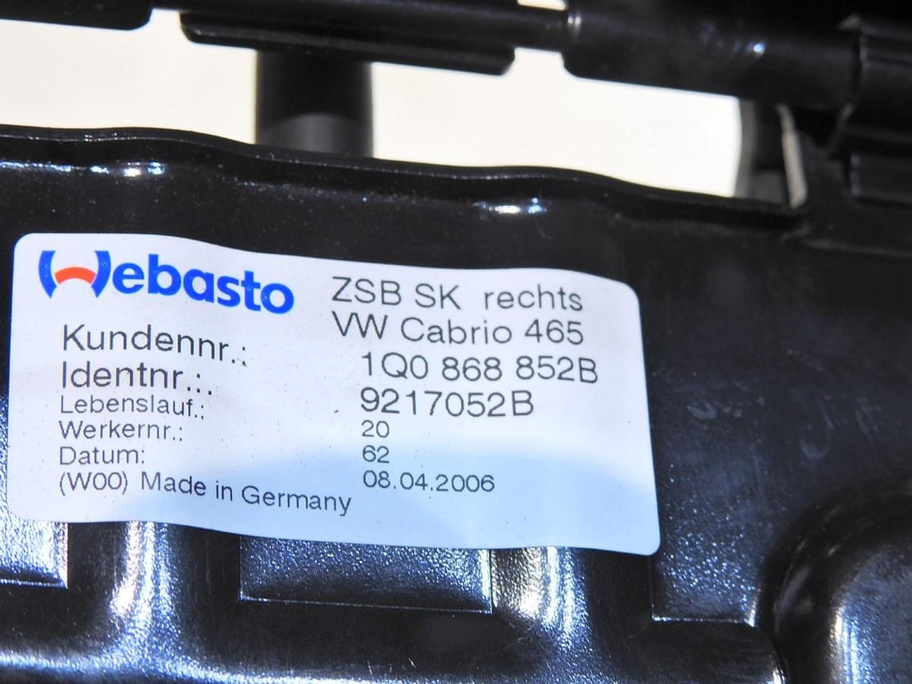 фото №6, Защита механизм крыша правый задняя vw eos 1q0868852b