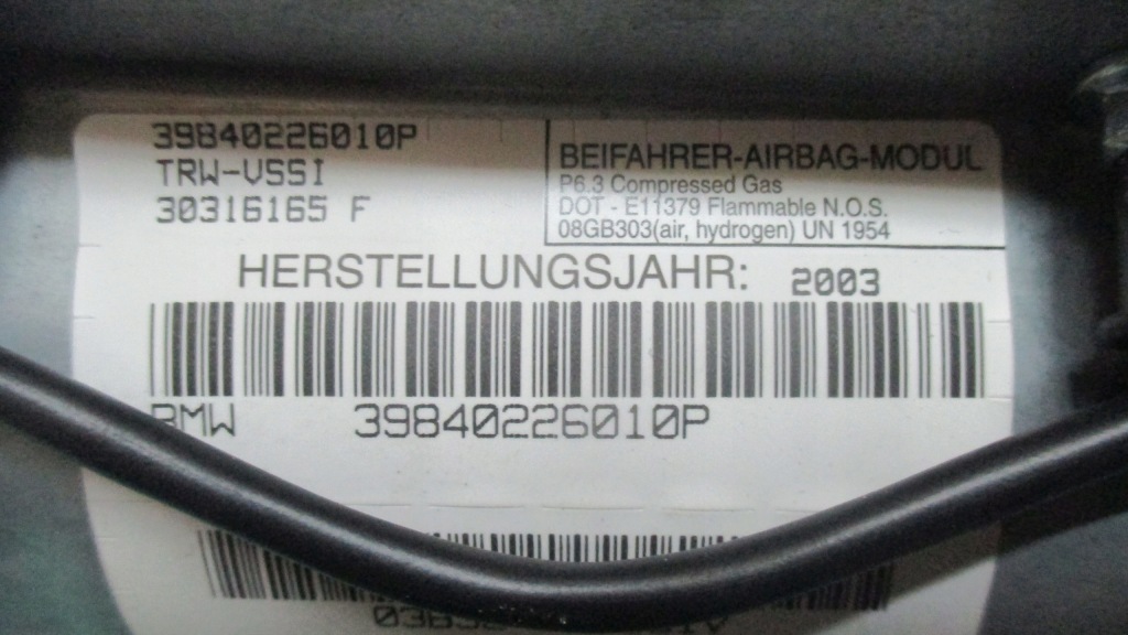 Bmw x5 1 e53 04r подушка безопасности подушка пассажира 39840226010p Недорого