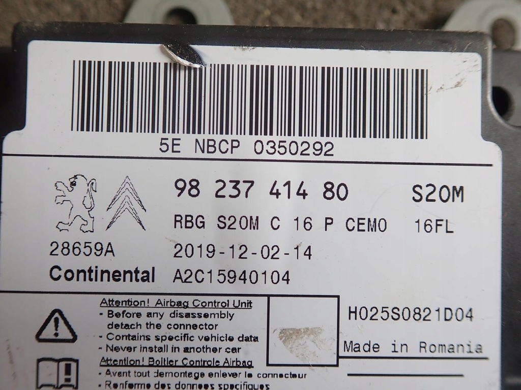 фото №4, Модуль датчик подушка безопасности citroen peugeot 9823741480
