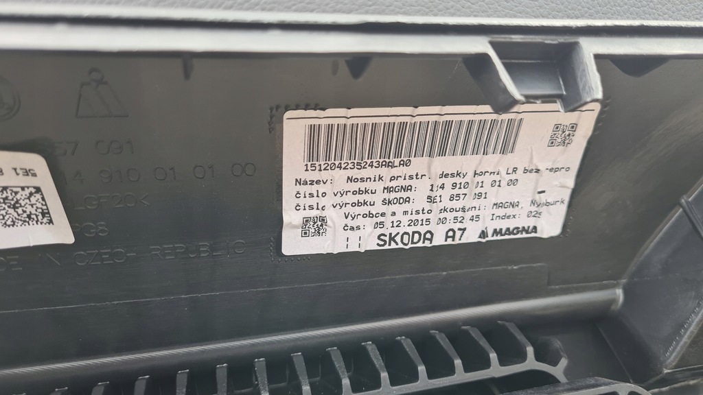 фото №12, Skoda octavia iii 3 12-17r приборная панель приборная подушки безопасности приборная панель 5e1857007ad