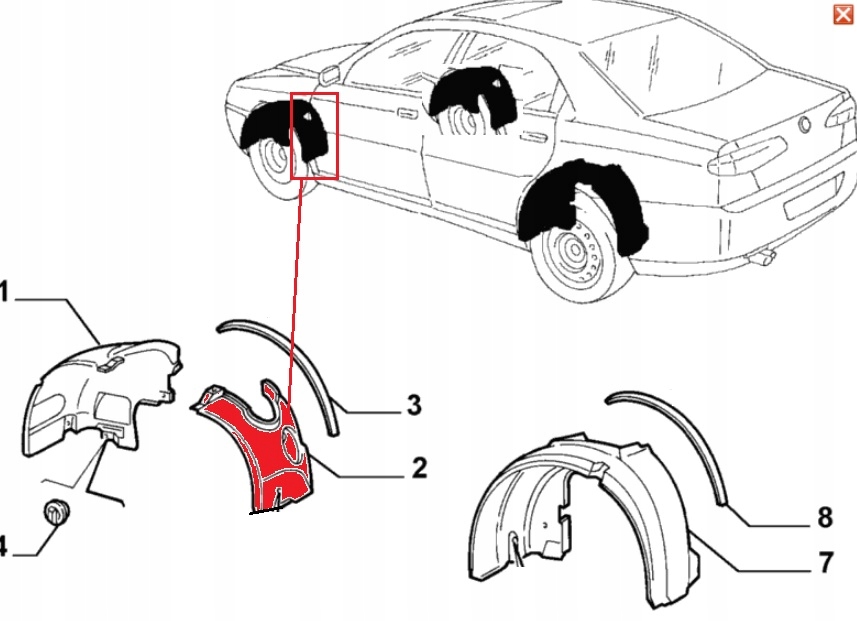 фото №3, Alfa romeo 166 подкрылок перед левая задняя оригинал 598