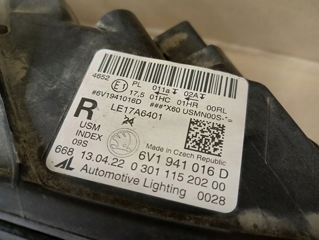 фото №6, Лампа правая фара правый skoda fabia 3 iii lift led 2018-