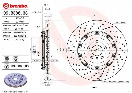 фото №15, Brembo 09.b386.33 диск тормозная