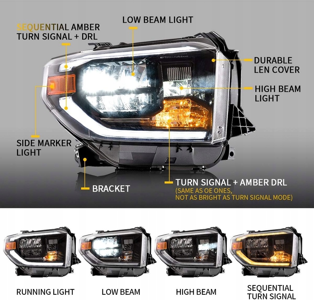 фото №7, Toyota tundra 2014-2018 лампа лампы чёрные левая + правая комплект с led vland