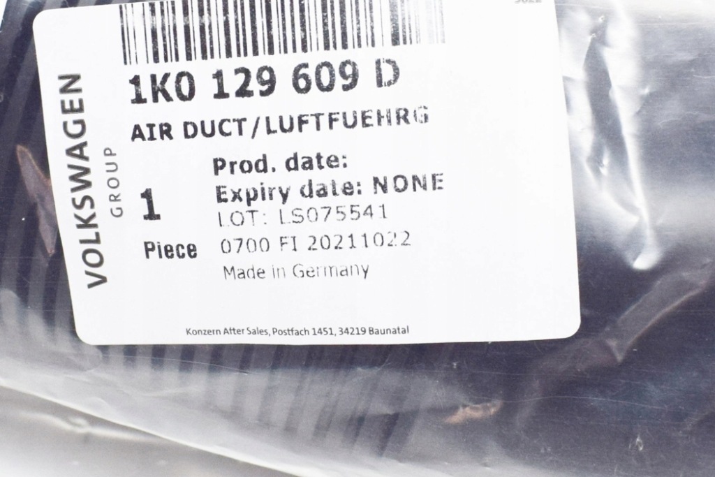 фото №7, Volkswagen caddy 2k канал впускной воздуха новый оригинальный 1k0129609d