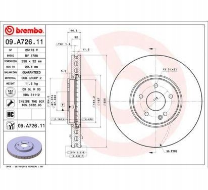Купити Brembo диск гальмівна 330x32 v chrysler