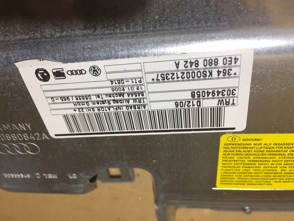 фото №6, Audi a8 d3 подушка колінна пасажира 4e0880842a