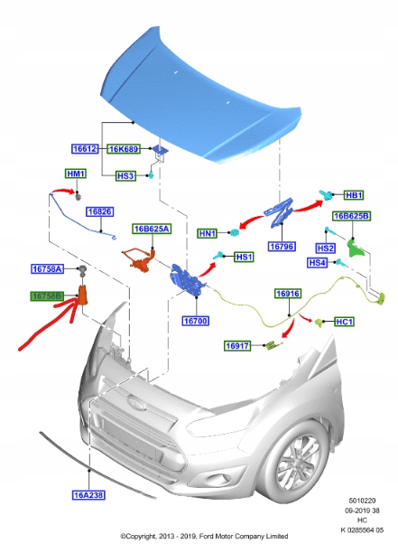фото №10, Кронштейн отбойник капот ford tourneo connect 2013- _ 1808005 _ dt11-54424-aa