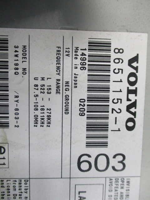 фото №3, Volvo v70 ii радио заводской cd+kaseta 8651152-1