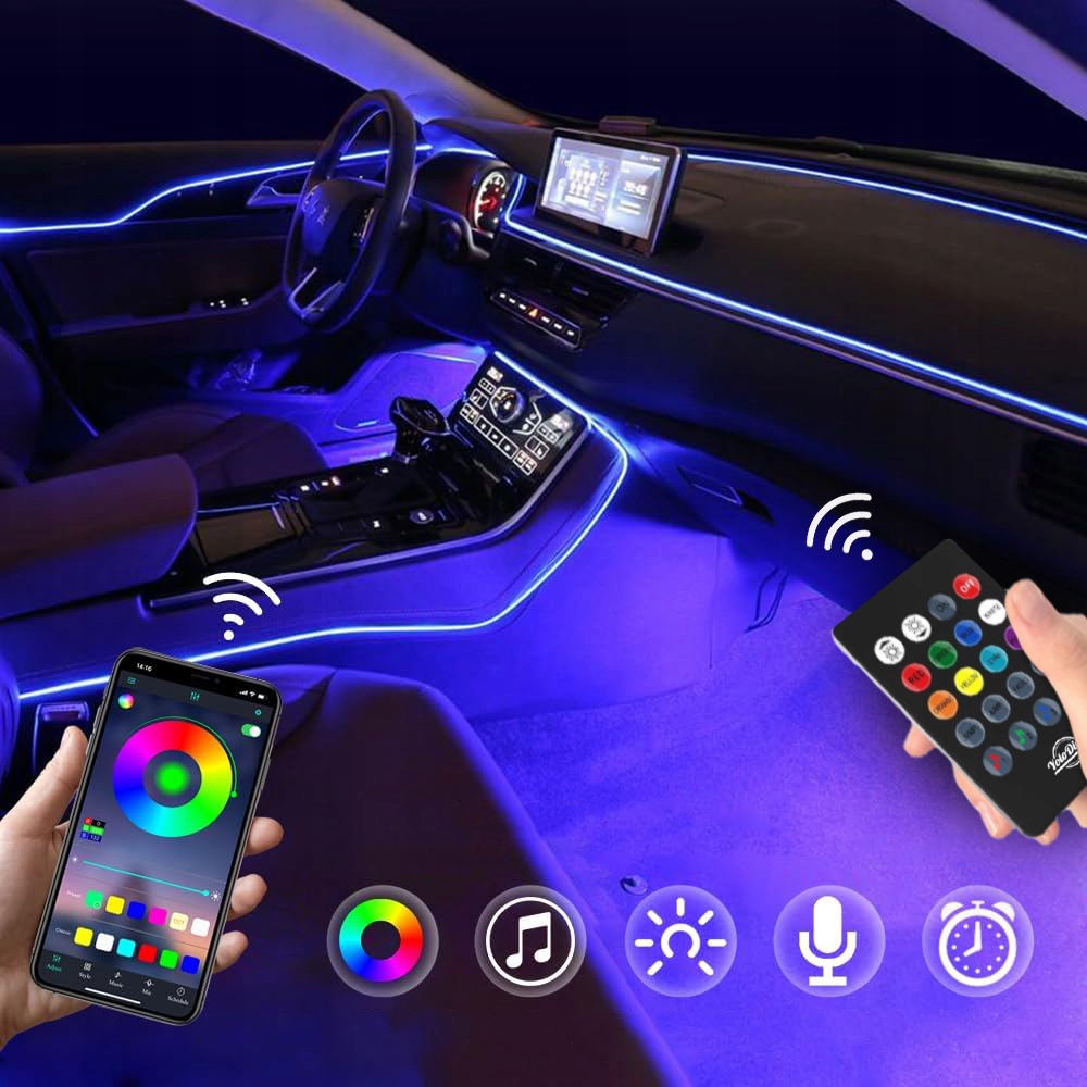 фото №4, Стрічка led do автомобіля pro світлодіоди rgb освітлення салону автомобіля app pilot