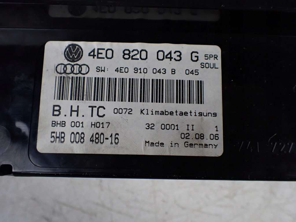 фото №9, Панель кондиционера audi a8 s8 d3 5.2 fsi 4e0820043g