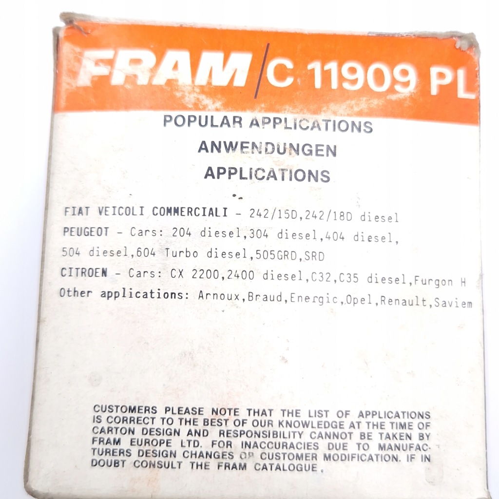 Fram c11909pl фильтр топлива Оригинал