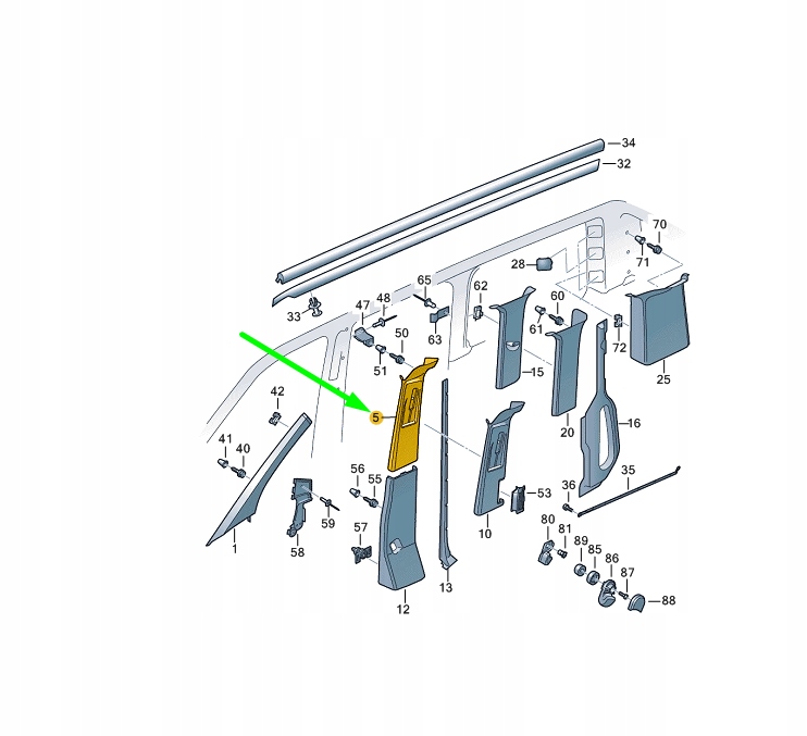 фото №8, Vw transporter t6 правый сторона b стойка upper trim 7e0867244ky20