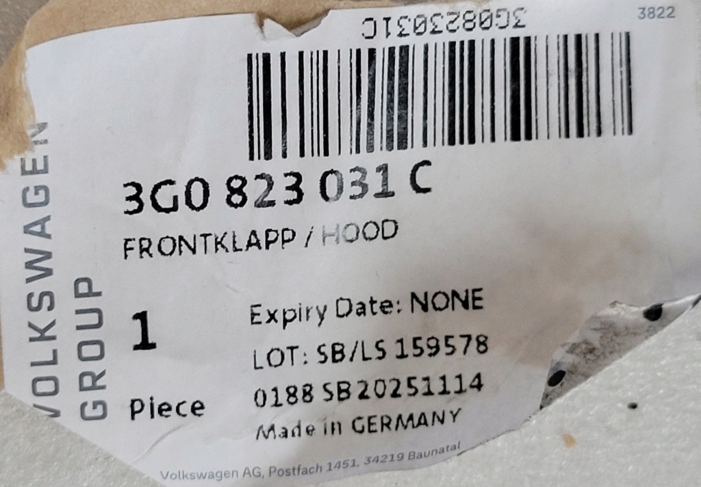 фото №10, Капот кришка двигуна vw passat b8 2014-2023 3g0823031c nowa