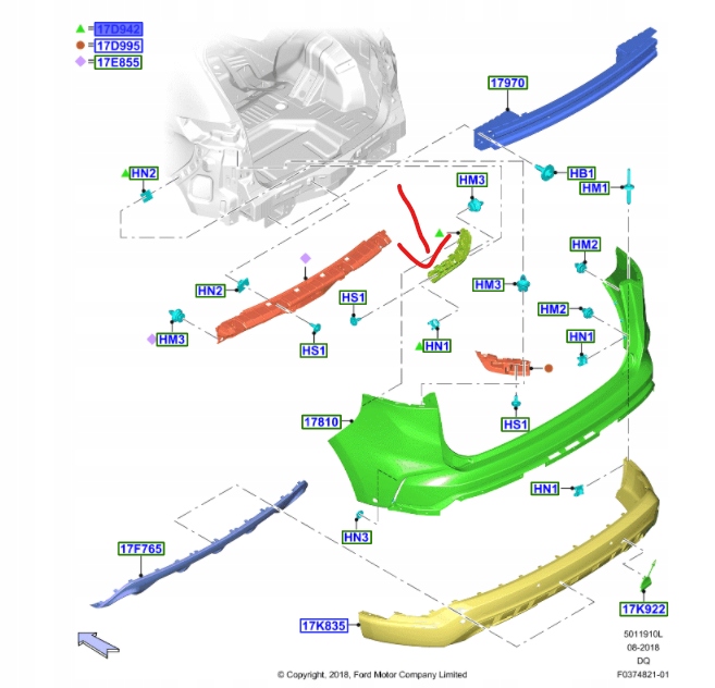 фото №1, Напрямна бампера правий задня ford edge mk2 2018-