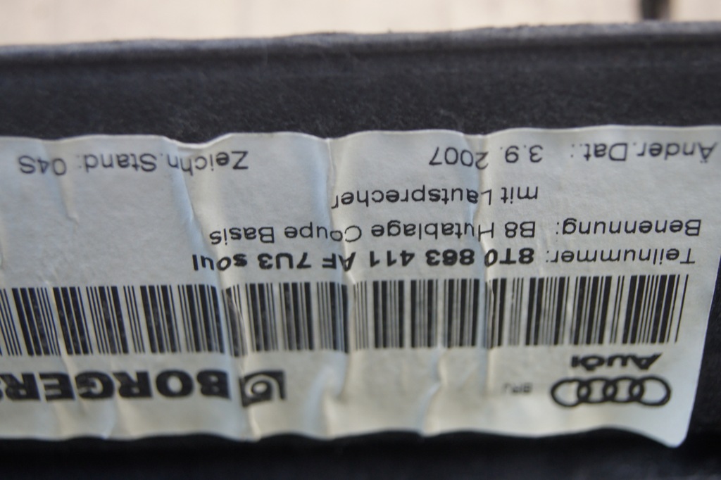 фото №9, Полиця багажника audi a5 s5 8t coupe 8t0863411af