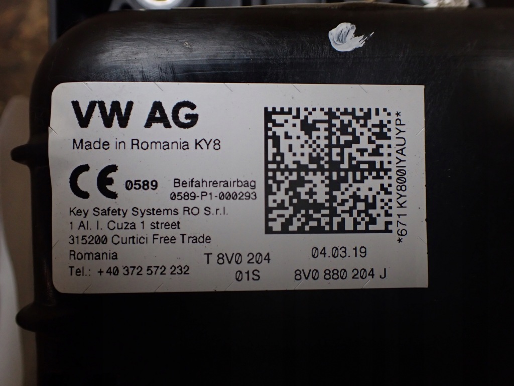 Подушка подушка безопасности пассажира skoda octavia 3 2019 европа 4x4 универсал 8v0880204j с Разборки