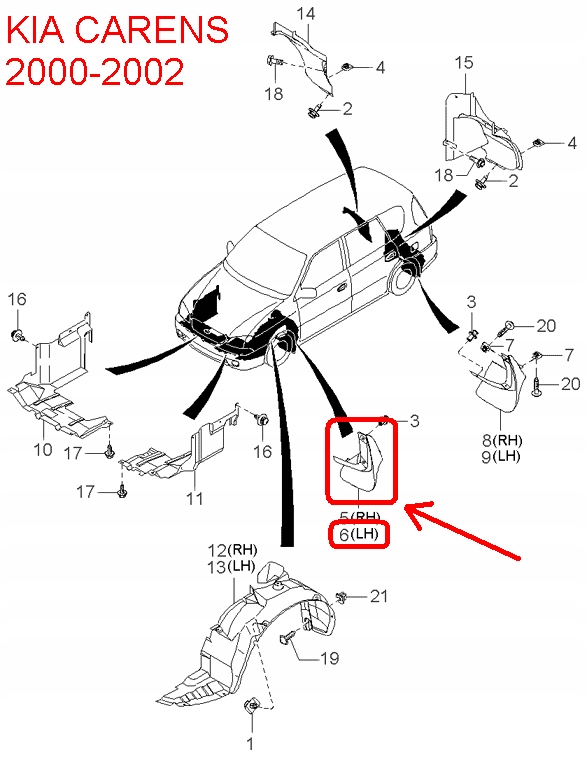 фото №5, Бризковик перед лівий kia carens 00-02 0k2c051861