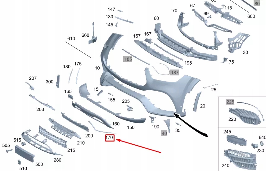 Купити Mb gle w167 передня частина бампер left lower trim смуга a1678856803 oem