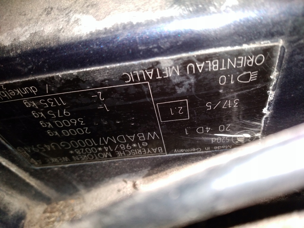 Bmw e39 седан дверей праве  задній orientblau Зі Шроту