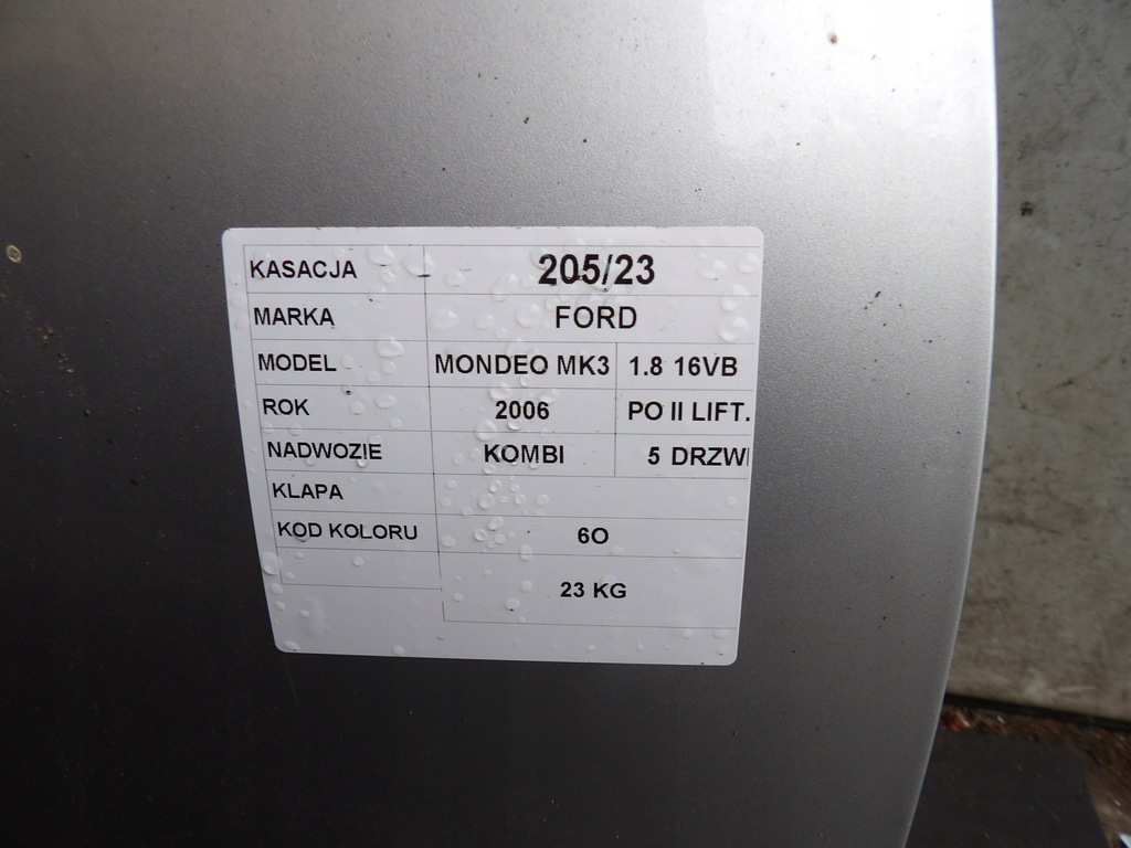 фото №6, Кришка багажника задня ford mondeo mk3 лак 60 kombi