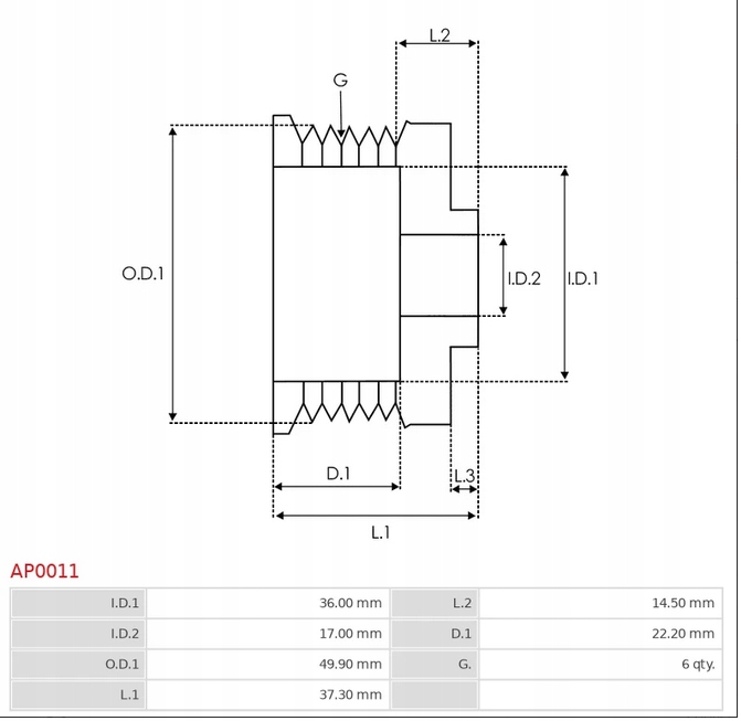 фото №14, As-pl шкив генератора генератора vw seat skoda ford 95 -