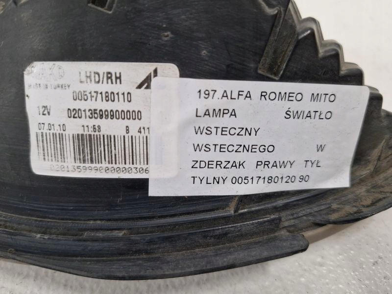 фото №7, Alfa romeo mito лампа свет заднего заднего вида w бампер правый задняя правое