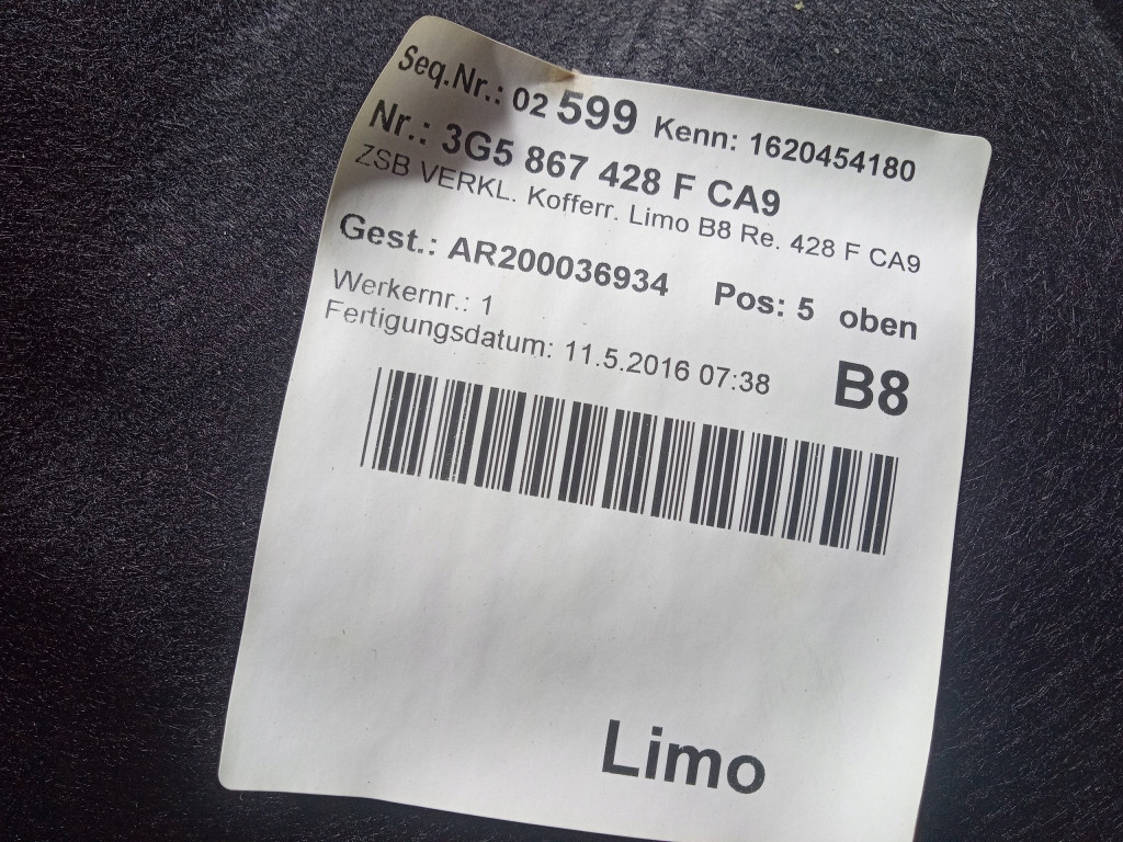 фото №5, Vw passat b8 sedan обшивка обивка багажника правая 3g5867428f