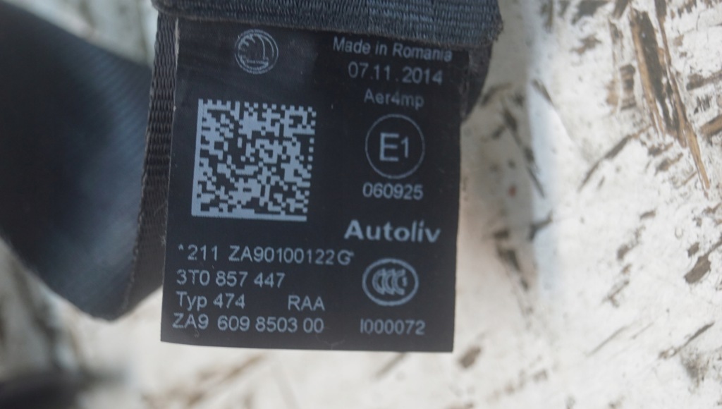 фото №6, Pas безопасности задняя skoda superb ii 3t0857447