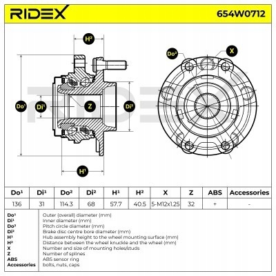 фото №2, Подшипник колеса nissan murano z51 ridex 654w0712