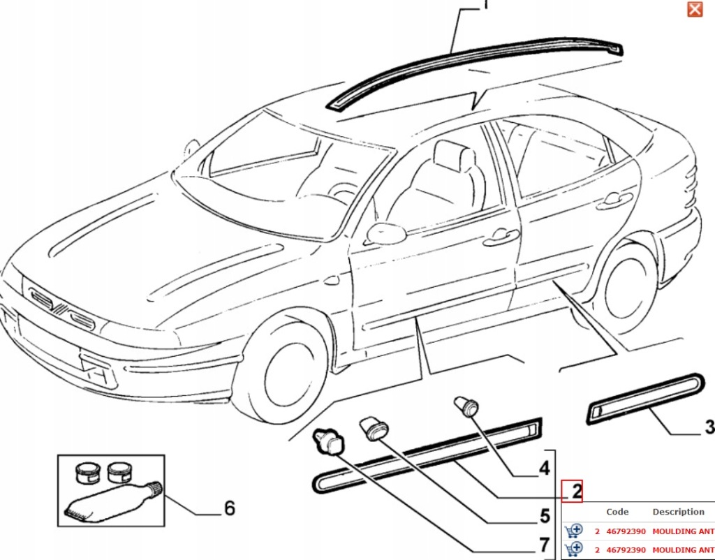 фото №1, Молдинг двері лівих перед fiat marea 46539157