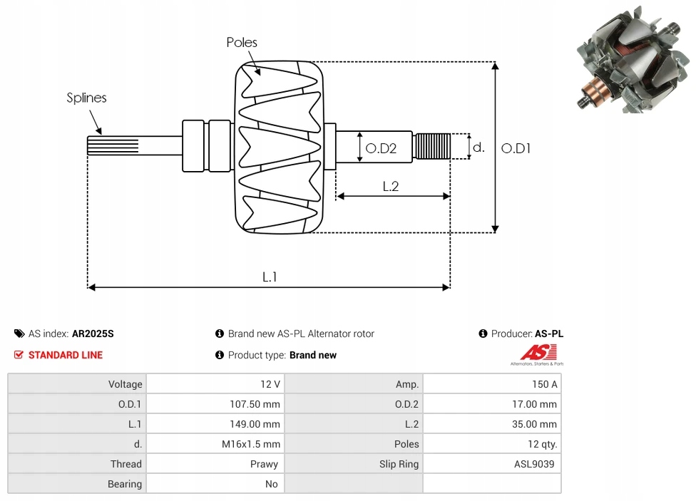 фото №2, Brand new as-pl генератор rotor