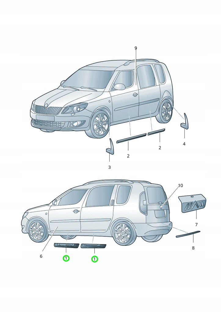 фото №10, Skoda roomster накладки пороговые набор оригинальный номер kda770001