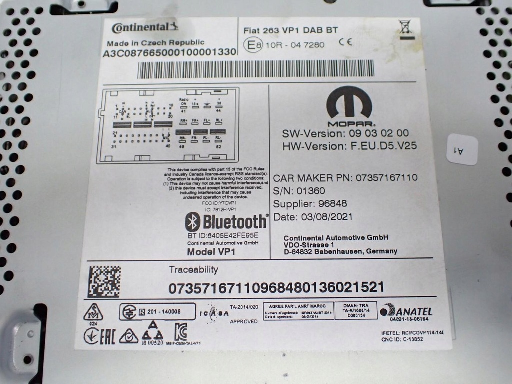 фото №8, Радио заводской оригинал 07357167110 fiat doblo ii 21r