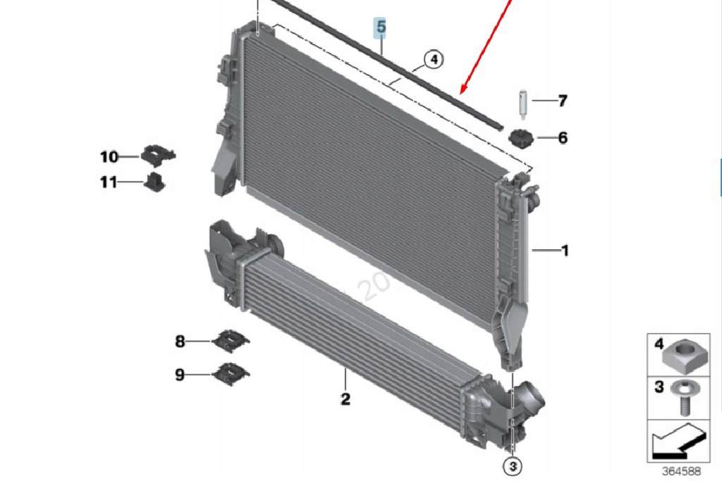 фото №8, Bmw 2 f45 верхний кронштейн уплотнители радиатора 17118600126 8600126 оригинальный