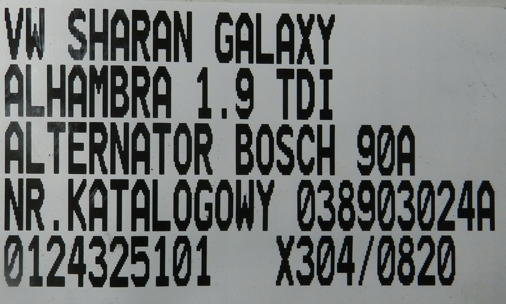 Vw sharan galaxy alhambra 1.9 tdi генератор 90a bosch 038903024a Недорого
