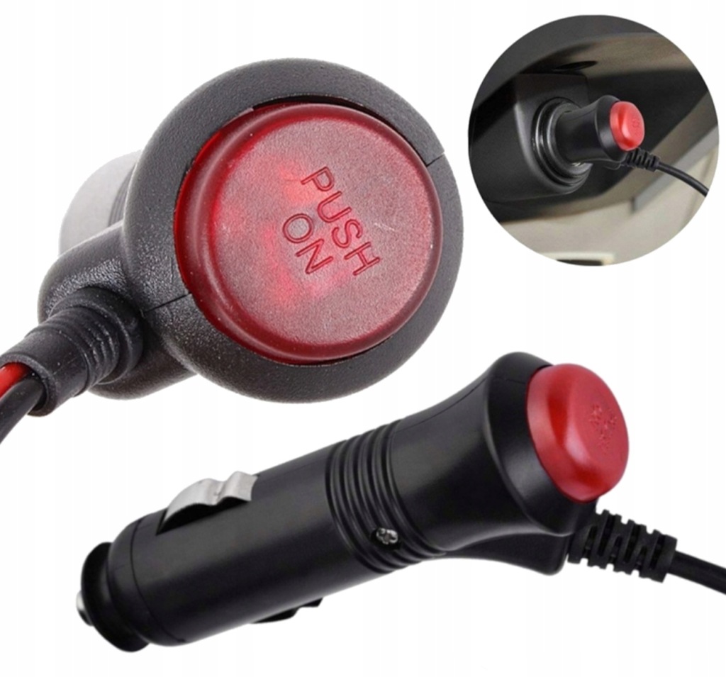 фото №1, Штекер штекер роз'єм прикурювача вимикач "push on" шланг 2m запобіжник