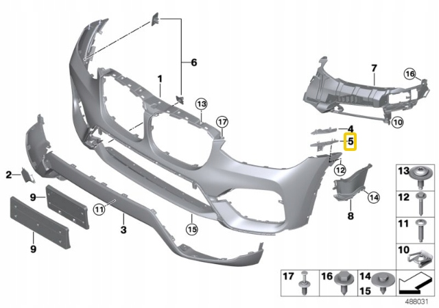 Напрямна бампера лівий нижній bmw x3 x4 оригінальний 51117399983 Оригінал