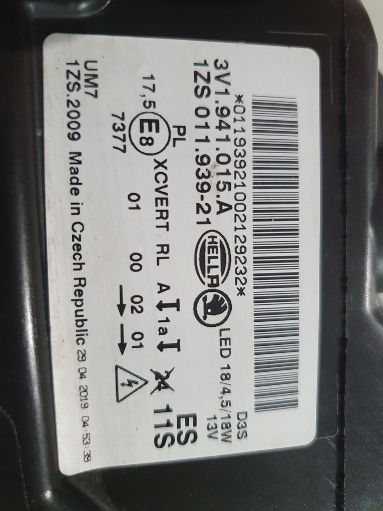 фото №13, Лампа левая передняя перед skoda superb iii 3 3v1941015a