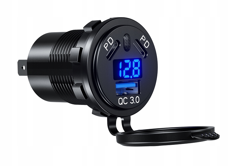 фото №13, Зарядное устройство woltomierz панель usb qc3.0 + 2x pd usb c 63w выключатель 12v 24v