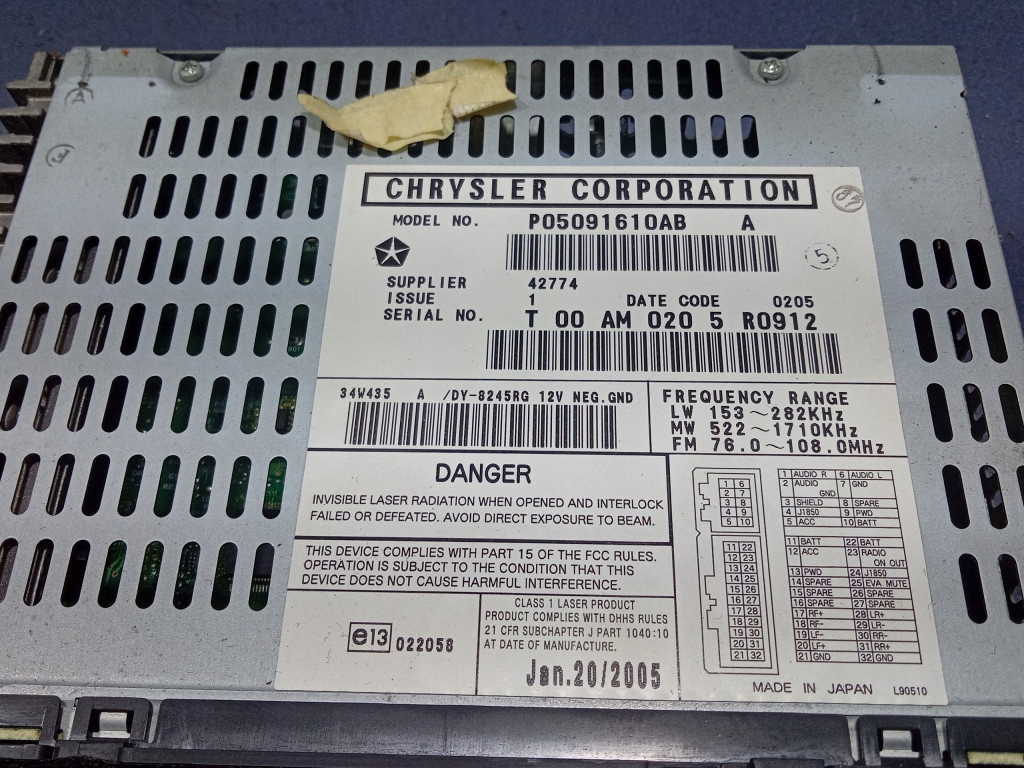 Chrysler sebring ii радіо заводський p05091610ab Зі Шроту