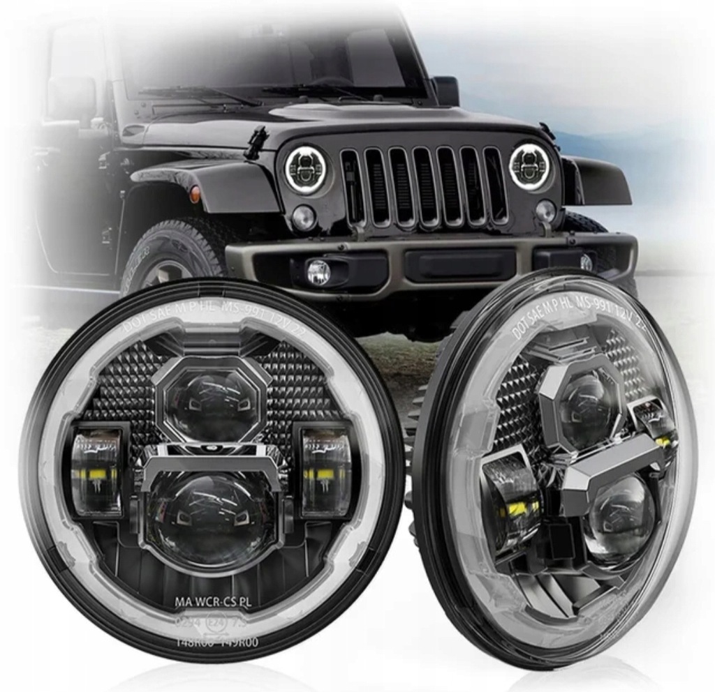 фото №6, Лампи фари led drl перед 7" 84w jeep wrangler jk tj cj jl rubikon